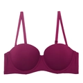 Detail of burgundy seamless half-cup bra with smooth surface and removable straps - Burgundy