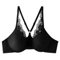 Black seamless front-closure lace bra for women featuring a stylish racerback design - 70A / Black Top