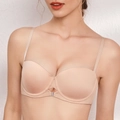 Seamless strapless push-up bra in beige with center rhinestone and thin straps - 70B / Tops / Nude