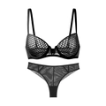 Sexy black honeycomb mesh lace lingerie set with ultra-thin soft underwire bra and briefs - 75B / Top And Bottom / Black