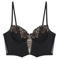 Corsé retro francés de encaje rosa negro con acabado satinado y paneles de malla - S / Top Negro Hepburn
