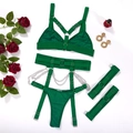 Set lingerie sexy verde scuro con catene in metallo, cintura giarrettiera e cosciali - XL / Verde Scuro