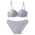 Seamless light grey push-up lingerie set with 1/2 cup bra and matching panties - 70A / Top And Bottom / Gray
