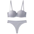Detailed view of seamless light grey lingerie set featuring 1/2 cup bra and matching thong - 70A / Top And Bottom / Gray