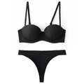 Ensemble lingerie push-up noir sans couture avec soutien-gorge demi-bonnet et thong - 70A / Noir + String