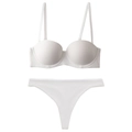 White seamless push-up lingerie set with smooth finish and adjustable straps on white background - 70A / Top And Bottom / Thong / White