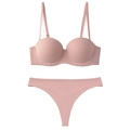 Seamless half-cup push-up bra and thong set in dusty pink with soft underwire support - 70A / Top And Bottom / Pink