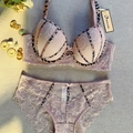 Lichtroze kanten lingerieset met luipaardprint details en bijpassende slipjes - 75C / Boven- En Onderstuk / Oudroze