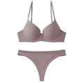 Minimalist dusty purple seamless bra set with smooth 3/4 cups and matching thong - 70B / Top And Bottom / Purple + T-back