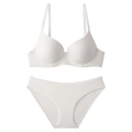 Flat lay detail of a seamless white bra and matching panty set on a white backdrop - 70B / White