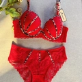Rode kant lingerieset met luipaardprint bandjes en sexy uitgesneden details voor dames - 70B / Boven- En Onderstuk / Rood