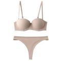 Ensemble de lingerie soutien-gorge push-up 1/2 bonnet et string beige sans couture - 70A / Beige Thong