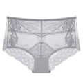 Grauer transparenter Spitzen-Slip mit Blumenstickerei und Baumwollzwickel - S / Grau