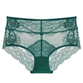 Close-up detail of dark green floral lace and sheer mesh on female underwear - Green