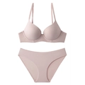 Seamless light pink lingerie set with smooth satin finish bra and matching panties - 70B / Pink