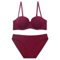 Seamless push-up burgundy lingerie set with smooth 1/2 cup bra and matching panties - 70A / Top And Bottom / Burgundy