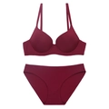 Seamless burgundy lingerie set featuring a soft wire bra and matching low-waist panties - Burgundy