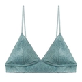 Funkelndes hellgrün-blaues Triangel-Bralette mit dünnen Trägern und Metallic-Finish - S / Denim Hemd