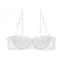Close-up of white floral lace bra with eyelash trim and delicate bow detail - 70A / Tops / White