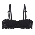 Detail of black floral lace bra with elegant bow accents and underwire support - 70A / Tops / Black