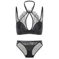 Sexy black lace lingerie set with halter neck bralette and mesh panties for women - S / Black Zirconia Set