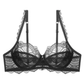 Sexy French black lace bra with thin cups and steel ring support for a minimalist look - 70B / Tops / Black