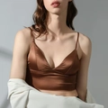 Reggiseno a triangolo in raso marrone senza ferretto con spalline sottili e scollo a V profondo - S / caffè
