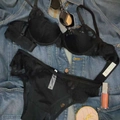 French style sexy black embroidered lace lingerie set with underwire bra and panties - 70B / Black