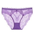 Elegante lila transparente Spitzenunterwäsche mit Blumenstickerei und Wellenkante - S / Lila
