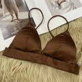 Reggiseno a triangolo in raso di seta marrone cioccolato con spalline sottili stile francese - S / caffè