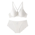 White French lace lingerie set with front-closure bra and floral embroidered panties - 70A / White Zirconia Set
