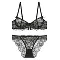 Ensemble lingerie en dentelle noire élégante avec motifs floraux et petits nœuds - 70B / Noir