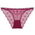 Spitzenunterhose in Dunkelrot mit transparentem Blumenmuster und Riemchen-Details - S / Burgunderrot