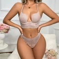 Sexy Leopard-Dessous-Set mit tiefem U-Ausschnitt, Mesh-Details und High-Cut-Höschen - 75B / Lila