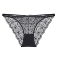 Sexy schwarzer Spitzen-String mit doppeltem Hüftband und transparentem Netzstoff - S / Schwarz