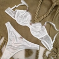 French style ultra-thin white lace lingerie set with satin fabric and pink rose accents - S / White