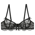 Sujetador de encaje francés negro para mujer con motivos florales y detalles de lazos - 70B / Negro