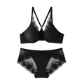 Set lingerie in pizzo push-up stile francese con incrocio a Y sulla schiena e anello - 70A / Top E Pantaloni / Nero