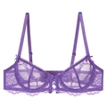 Conjunto de lencería de encaje púrpura de estilo francés con malla fina y detalle de lazo - 70B / Morado