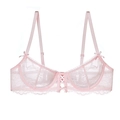 Französischer BH aus blassrosa Spitze mit transparenten Cups und Schleifendetails - 70B / Rosa