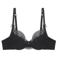 Französischer schwarzer Spitzen-BH für große Brüste mit Blumennetz und Seidenseitenwänden - 70A / BH / Schwarz