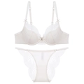 Elegantes cremefarbenes Dessous-Set aus Spitze mit floralem Muster und Schleife - 70A / Aprikose