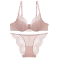 Dessous-Set aus Spitze in Altrosa mit Bügel-BH und passendem Slip auf weißem Grund - 70A / Lotusrosa