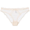Mutandine in pizzo mesh bianco crema con motivo a pois e bordi a volant sexy - Taglia S / Albicocca