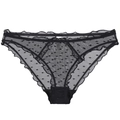 Mutandine sexy in mesh e pizzo per donna in nero a pois bianchi con bordi arricciati - Taglia S / Nero
