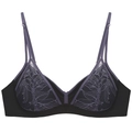 French style wireless lace bra in black and purple with delicate embroidery and thin straps - S / Purple And Black