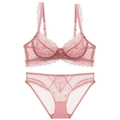 Dessous-Set aus rosa französischer Spitze mit Bügel-BH und passendem Slip für Damen - 70A / Rosa