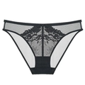 Sexy French style black lace panties with floral embroidery and sheer mesh detail - S / Black
