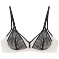 French lace bralette with black floral patterns and white base in a wire-free design - S / Black & White