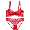 Französisches sexy rotes Spitzen-Lingerie-Set mit Bügel-BH und passendem Mesh-Slip - 70A / Rot